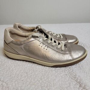 ECCO Soft 7 Womens Sz 41 | US 10.5 Metallic Silver Leather Casual Sneakers Shoes